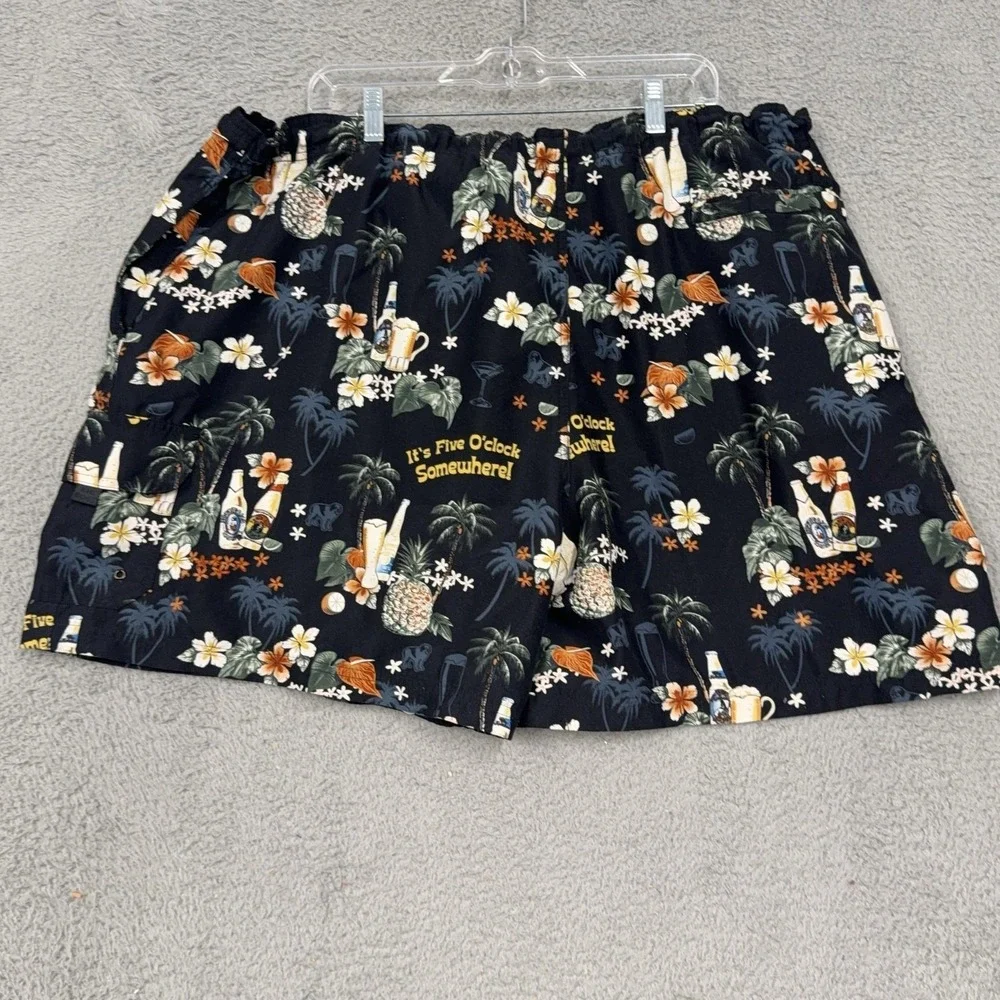 Big Dogs Swim Trunks Mens 2XL Black Hawaiian Beer Print Elastic Waist Mesh Lined